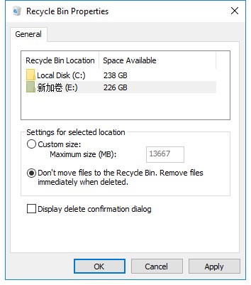 Don't move files to the Recycle Bin