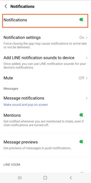 turn on notification of line app