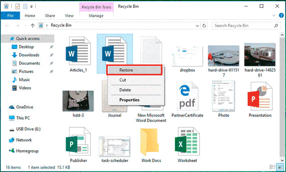 recover files recycle bin undelete